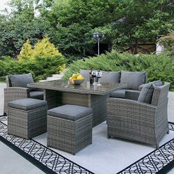 Best Choice Products Complete Outdoor Living Patio Furniture 6-Piece Wicker Dining Sofa Set- Grey