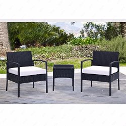 YHG 3PC Rattan Wicker Patio Furniture Cushioned Table & Chair Set Outdoor Garden