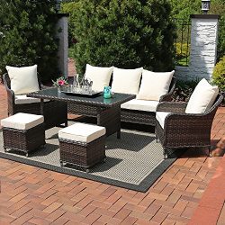 Sunnydaze Veria 6-Piece Outdoor Wicker Rattan Sofa Dining Patio Furniture Set