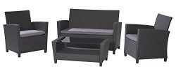 COSCO Outdoor Living 4 Piece Malmo Resin Wicker Patio Deep Seating Conversation Set, Gray Cushio ...