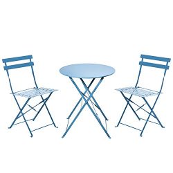 Grand patio Outdoor Bistro Sets, 3-Piece Folding Bistro-Style Patio Table and Chairs Set, Blue