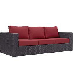 Modway Convene Outdoor Patio Sofa, Espresso/Red