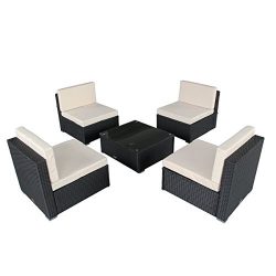 U-MAX 7 Piece 7-12 Pieces Patio PE Rattan Wicker Sofa Sectional Furniture Set (5-A Pieces, Black)