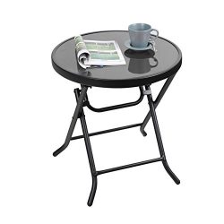 Captiva Designs 18″ Patio Quick Fold Side Table Small Glass Folding Table Outdoor Backyard ...