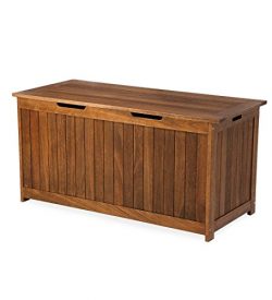 Plow & Hearth 62A37-NT Lancaster Outdoor Furniture Collection Eucalyptus Wood Storage Box, N ...