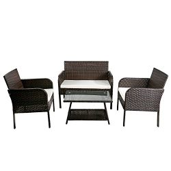 Harper&Bright Designs 4-piece PE Rattan Patio Dining Set Outdoor Wicker Sofa, Chairs and Gla ...