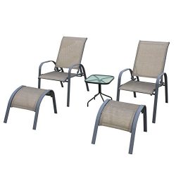 NatureFun 5 Piece Outdoor Sling Bistro Set, Patio Garden Conversation and Coffee Set, Grey