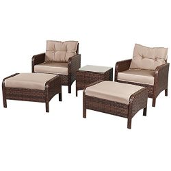 Tangkula 5 PCS All-Weather Wicker Furniture Set Sofas with Ottoman Outdoor Furniture (Coffee)