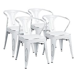 Furmax Metal Chairs With Arms Distressed Style Dream White Indoor/Outdoor Use Stackable Chic Din ...