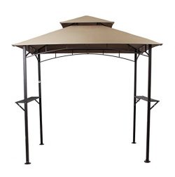 PHI VILLA 8’x 5′ Outdoor Soft Top Grill Gazebo Patio Double-Tier BBQ Canopy, Brown