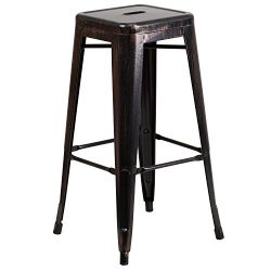 Flash Furniture 30” High Backless Black-Antique Gold Metal Indoor-Outdoor Barstool with Sq ...