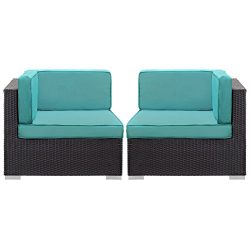 Modway Convene Corner Sectional Outdoor Patio (Set of 2), Espresso Turquoise