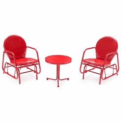 Vintage Single Glider Chat Set (Red) for patio outdoor/backyard furniture single seat glider wit ...