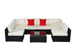 Do4U 7pcs Outdoor Patio Garden Rattan Wicker Sofa Set Sectional Furniture Set (Black-8004)