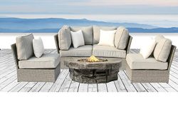 Fire Pit Set- Chelsea collection Patio Furniture Wicker Rattan Home Outdoor Conversation Set (5- ...