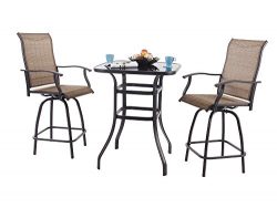 PHI VILLA 3 PC Swivel Bar Stools Set Textilene Bar Height Bistro Sets Outdoor, 2 Chairs and 1 Table