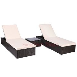 Do4U 3 Pcs Outdoor Patio Synthetic Adjustable Rattan Wicker Furniture Pool Chaise Lounge Chair S ...