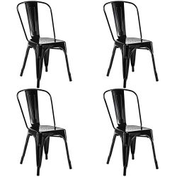 GentleShower Metal Dining Side Chair, Set of 4 Stackable Tolix Style Indoor-Outdoor Use Stackabl ...