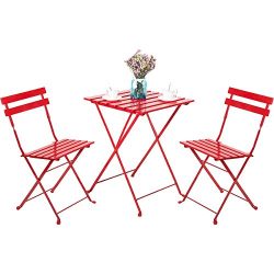 Leisure Zone Outdoor Folding Bistro Set 3 Piece Patio Table and Chairs Set, Metal and Solid Wood ...