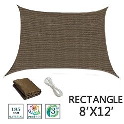 SUNNY GUARD 8′ x 12′ Brown Rectangle Sun Shade Sail UV Block for Outdoor Patio Garden