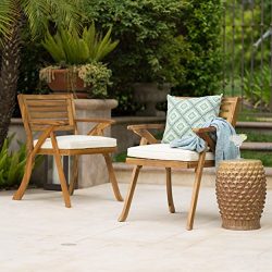 Helen Outdoor Teak Finish Acacia Wood Arm Chair (Set of 2)