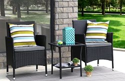 Baner Garden 3 Pieces Outdoor Furniture Complete Patio Cushion PE Wicker Rattan Garden Dining Se ...