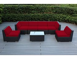 Ohana 7-Piece Outdoor Patio Furniture Sectional Conversation Set, Black Wicker with Sunbrella Jo ...