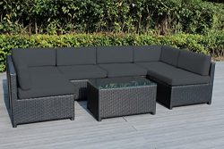 Ohana Mezzo 7-Piece Outdoor Wicker Patio Furniture Sectional Conversation Set, Black Wicker with ...