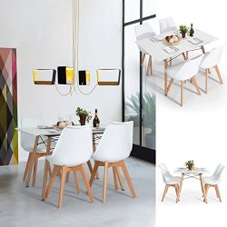 Dining Set FurnitureR Set of 4 Dining Chair Tulip Natural Solid Wood Legs Design with Cushioned  ...