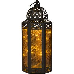 Amber Glass Moroccan Style Lantern with LED Fairy Lights