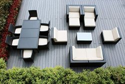 Ohana 16-Piece Outdoor Patio Furniture Sofa, Dining and Chaise Lounge Set, Black Wicker with Bei ...