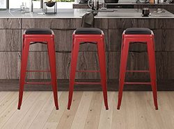 GIA Antique Red 30″ Metal Stool with Black Leather Cushion(Set of 2) – Bar Height Sq ...