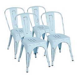 Furmax Metal Chairs Distressed Style Dream Blue Indoor/Outdoor Use Stackable Chic Dining Bistro  ...