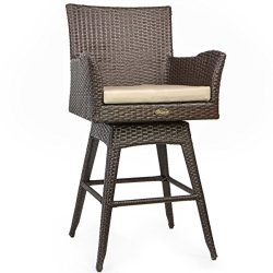 Barton Rattan Crawford Outdoor Patio Swivel Bar Stool w/ Sunbrella Fabric Cushion