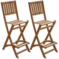 Festnight Patio Outdoor Folding Bar Chairs, Acacia Wood Bar Stool ,Set of 2