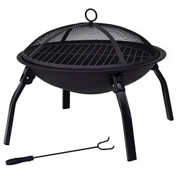 Giantex 22″ Portable Folding Fire Pit with Carrying Case BBQ 4 Leg Fire bowl Cooking Campf ...