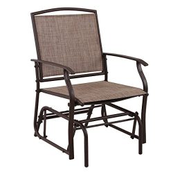 PHI VILLA Patio Glider Chair Outdoor Rocking Chair, Textilene Mesh Steel Frame，Brown