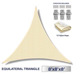 8′ x 8′ x 8′ Sun Shade Sail UV Block Fabric Canopy in Beige Sand Triangle for  ...