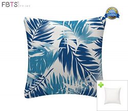 Indoor/Outdoor Throw Pillow with Insert 18×18 Inches Decorative Square Navy Leaf Cushion Co ...