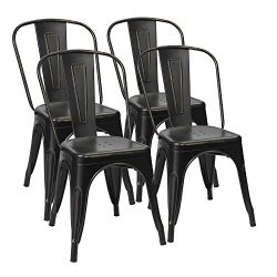 Furmax Metal Dining Chairs Distressed Black Golden Indoor/Outdoor Use Stackable Dining Bistro Ca ...