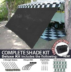 RV Awning Shade Motorhome Patio Sun Screen Complete Deluxe Kit (Black) (8’x16′)