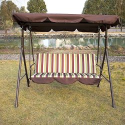 UHOM 3-Person Outdoor Porch Swing Chair 3 Seats Patio Canopy Awning Yard Furniture Hammock Steel