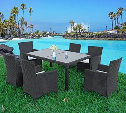 Merax 7-piece Outdoor Wicker Dining set – Dining table set for 6 – Patio Rattan Furn ...