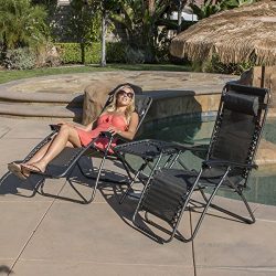 Belleze Premium Zero Gravity Chairs Of (2) Lounge Patio Outdoor Yard Beach w/ Cup Holder Table - ...