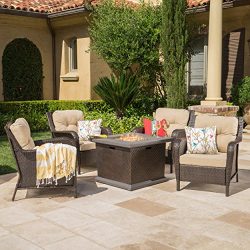 Savana 4 Piece Club Chair Set w/ Dark Brown MGO Fire Pit