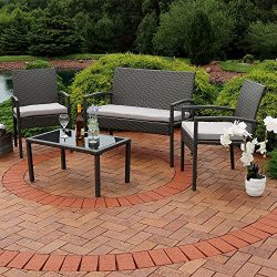 Sunnydaze Pompeii 4-Piece Outdoor Wicker Rattan Lounger Patio Furniture Set with Grey Cushions