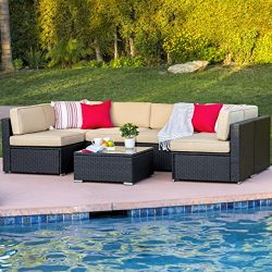 Best ChoiceProducts 7 Piece Outdoor Patio Garden Furniture Wicker Rattan Sofa Set Sectional, Black