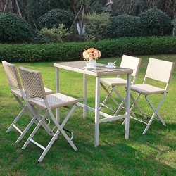 Cloud Mountain 5 PC Outdoor Folding Dining Set Rattan Wicker Patio Furniture Set Bar Set Space S ...