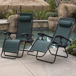 Belleze 2-Pack Zero Gravity Chairs Patio Lounge +Cup Holder/Utility Tray (Green)