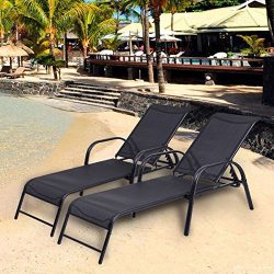 Giantex 2 Pcs Chaise Lounge Chairs W/ Adjustable Back Pool Patio Furniture Sling Chaise Lounges  ...